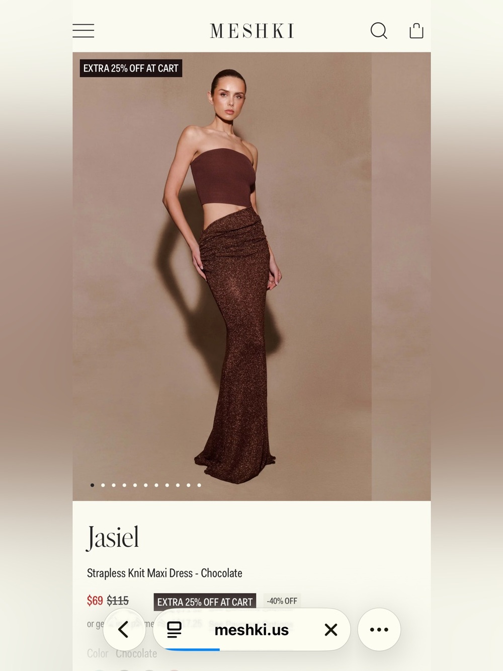 Meshki Brown Ruched Maxi Skirt - Chocolate Brown